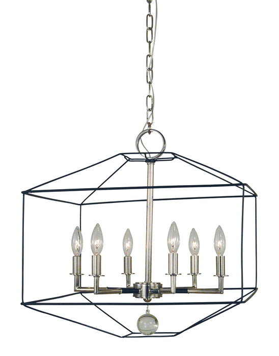 Framburg 5306 PN/MBLACK Six Light Chandelier, Polished Nickel w/Matte Black