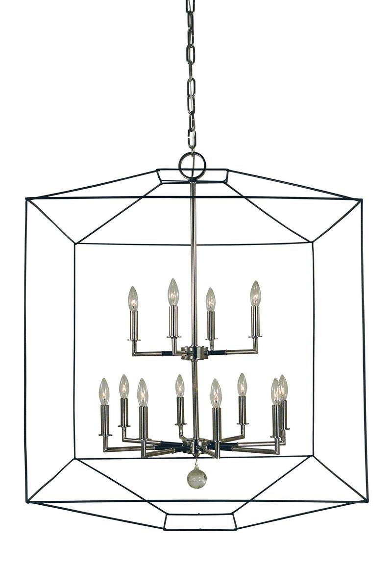 Framburg 5308 PN/MBLACK 12 Light Chandelier, Polished Nickel w/Matte Black