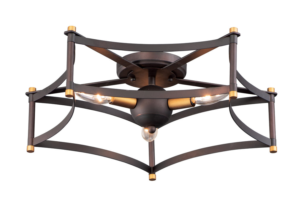 Maxim 13590OIAB Three Light Flush Mount, Oil Rubbed Bronze / Antique Brass