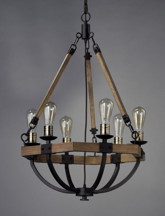 Maxim 20335WOBZ Six Light Chandelier, Weathered Oak / Bronze
