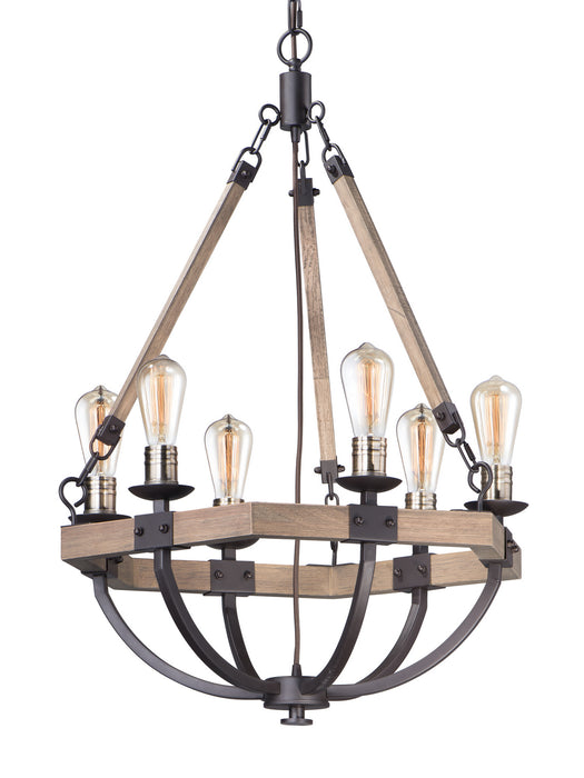 Maxim 20335WOBZ Six Light Chandelier, Weathered Oak / Bronze