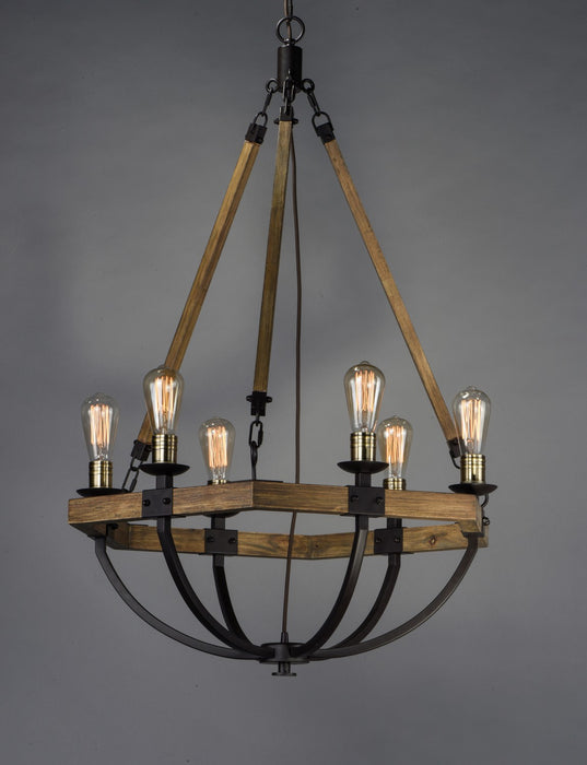Maxim 20337WOBZ Six Light Chandelier, Weathered Oak / Bronze
