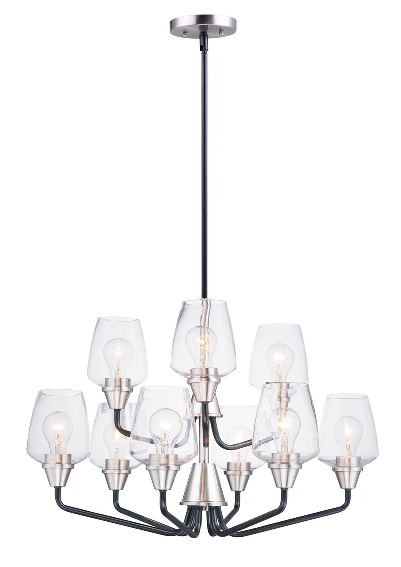 Maxim 26127CLBKSN Nine Light Chandelier, Black / Satin Nickel