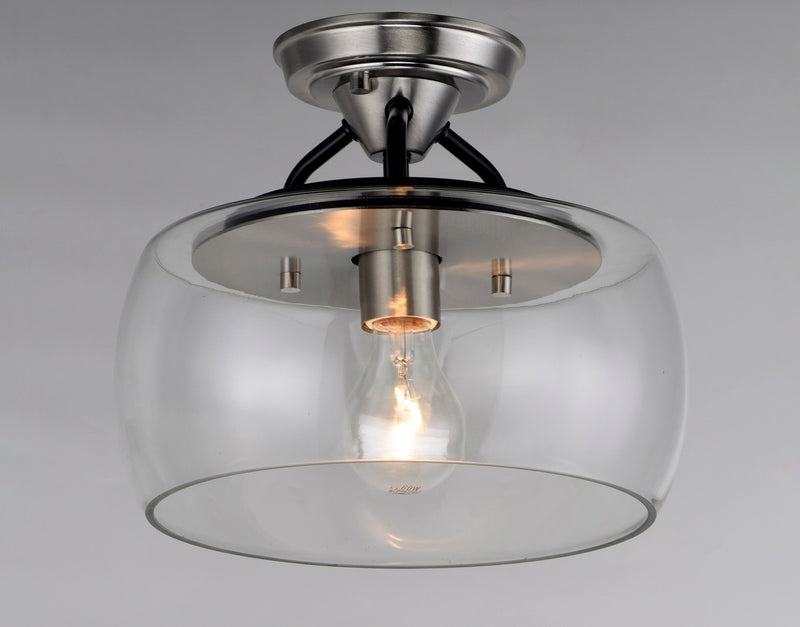 Maxim 26129CLBKSN One Light Semi-Flush Mount, Black / Satin Nickel
