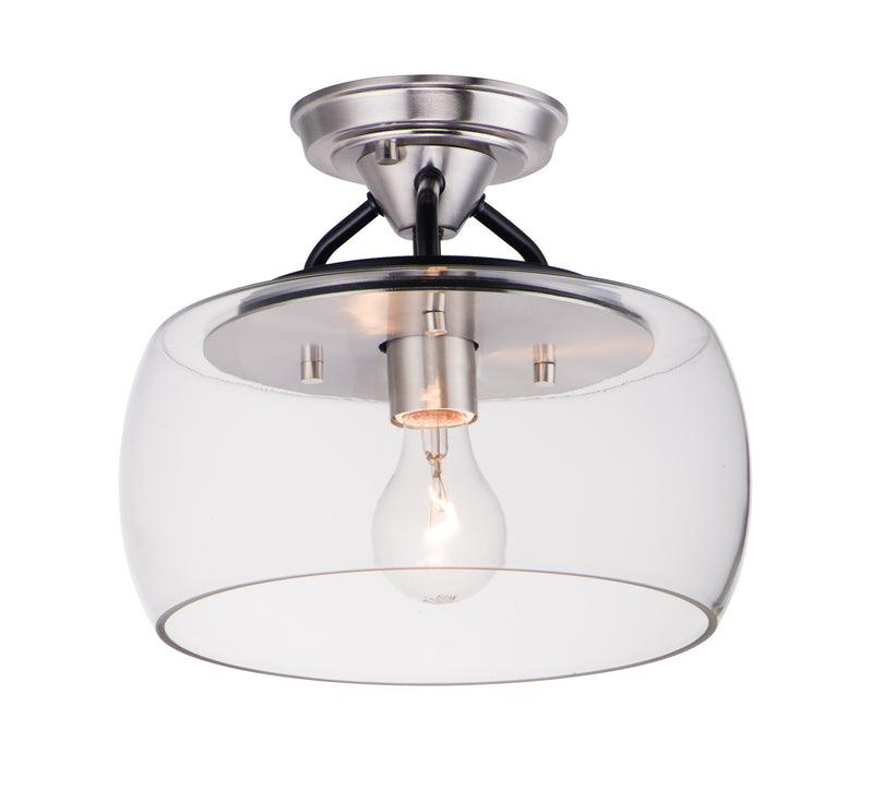 Maxim 26129CLBKSN One Light Semi-Flush Mount, Black / Satin Nickel