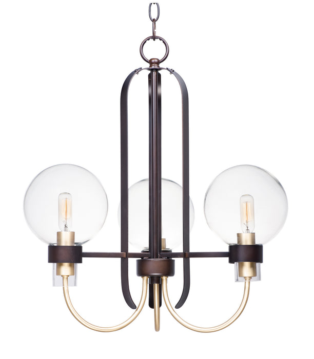 Maxim 30515CLBZSBR Three Light Chandelier, Bronze / Satin Brass