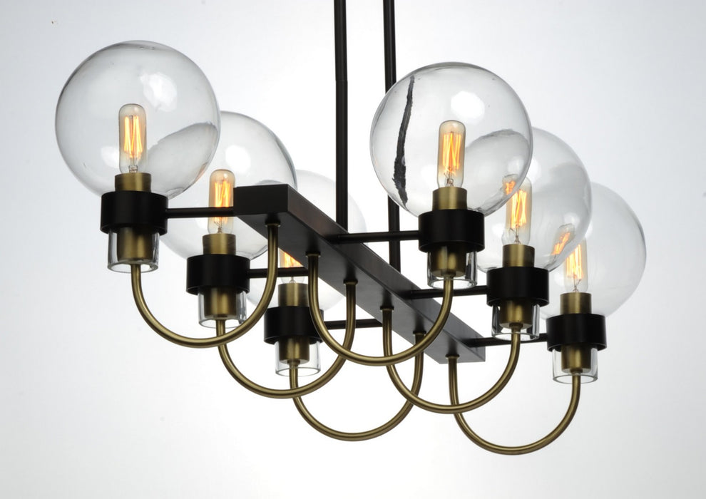 Maxim 30519CLBZSBR Six Light Linear Chandelier, Bronze / Satin Brass