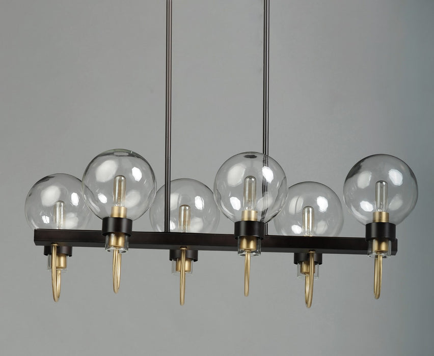 Maxim 30519CLBZSBR Six Light Linear Chandelier, Bronze / Satin Brass