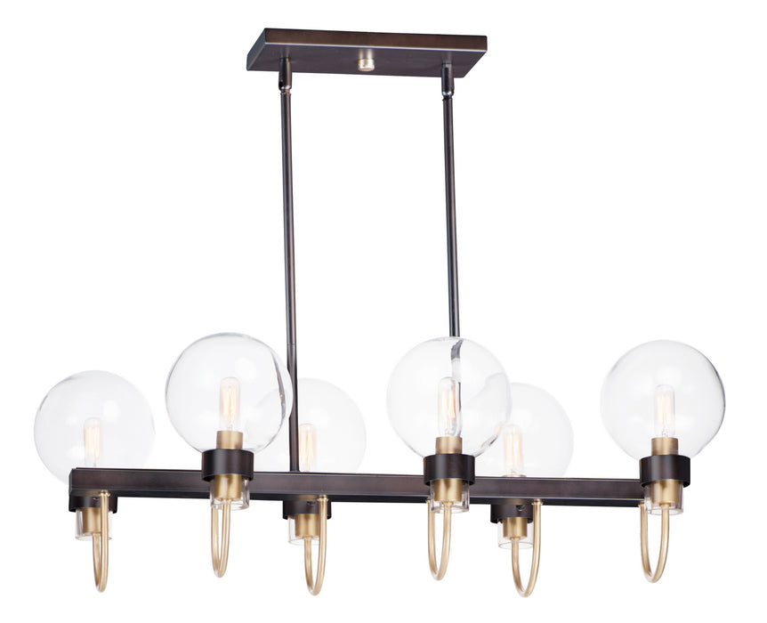 Maxim 30519CLBZSBR Six Light Linear Chandelier, Bronze / Satin Brass