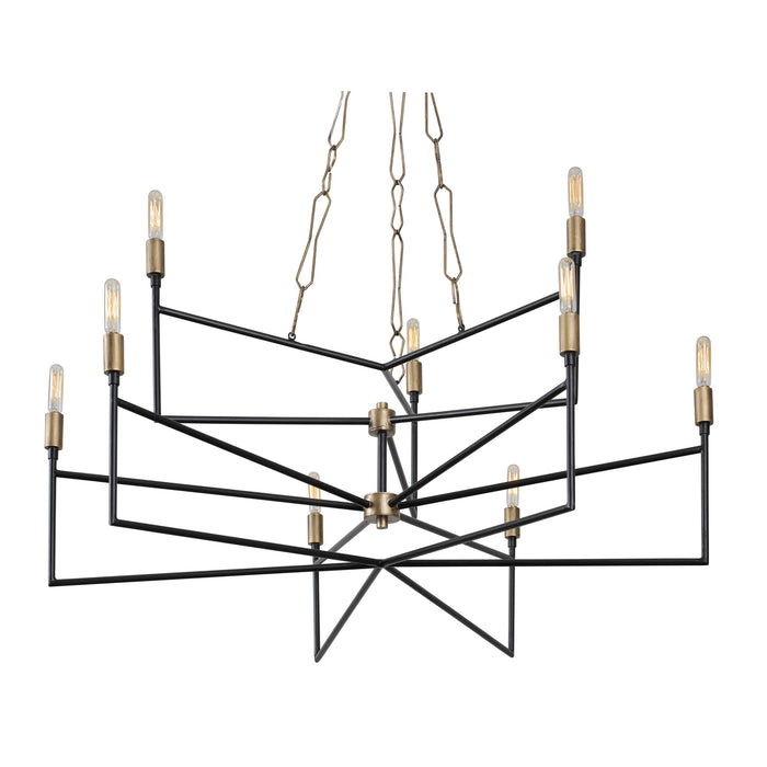 Varaluz 314C09HGCB Nine Light Chandelier, Havana Gold/Carbon