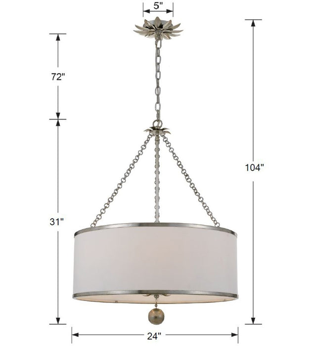 Crystorama 518-SA Six Light Chandelier, Antique Silver