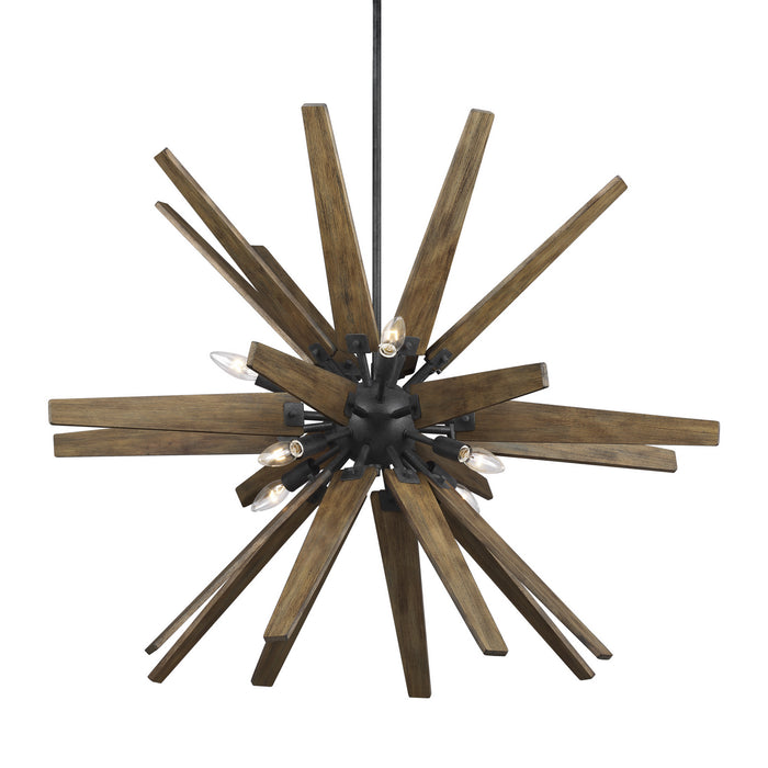 Visual Comfort Studio F3258/8DWZ/WOW Eight Light Chandelier, Dark Weathered Zinc / Weathered Oak