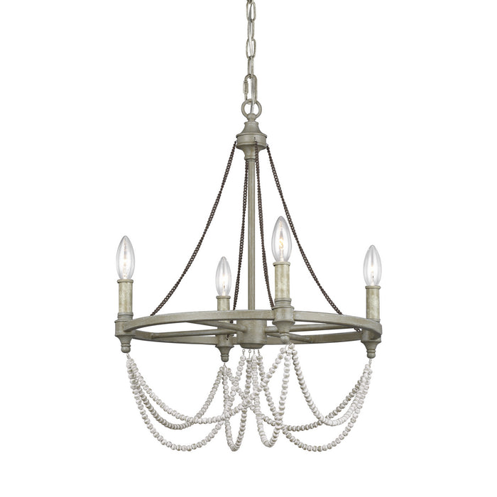 Visual Comfort Studio F3331/4FWO/DWW Four Light Chandelier, French Washed Oak / Distressed White Wood