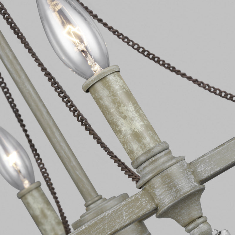 Visual Comfort Studio F3331/4FWO/DWW Four Light Chandelier, French Washed Oak / Distressed White Wood