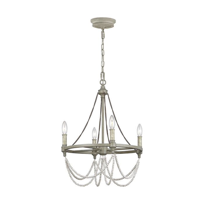 Visual Comfort Studio F3331/4FWO/DWW Four Light Chandelier, French Washed Oak / Distressed White Wood