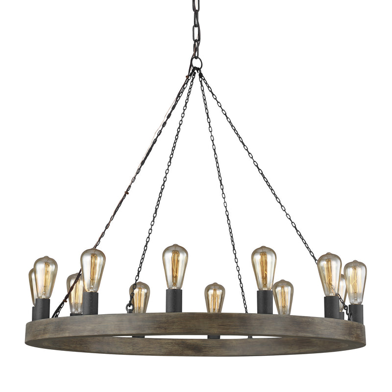 Visual Comfort Studio F3932/12WOW/AF 12 Light Chandelier, Weathered Oak Wood / Antique Forged Iron