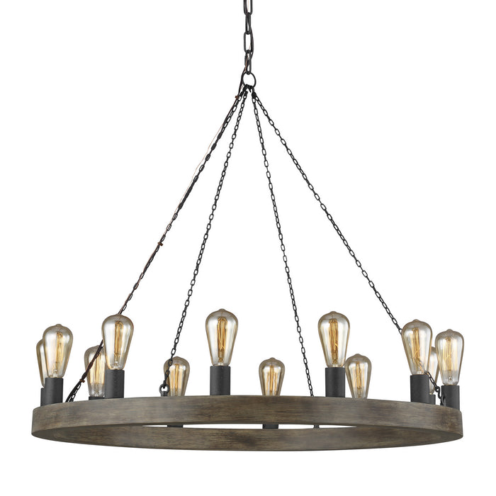 Visual Comfort Studio F3932/12WOW/AF 12 Light Chandelier, Weathered Oak Wood / Antique Forged Iron