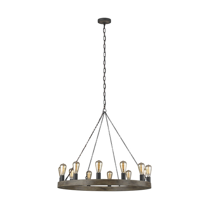 Visual Comfort Studio F3932/12WOW/AF 12 Light Chandelier, Weathered Oak Wood / Antique Forged Iron