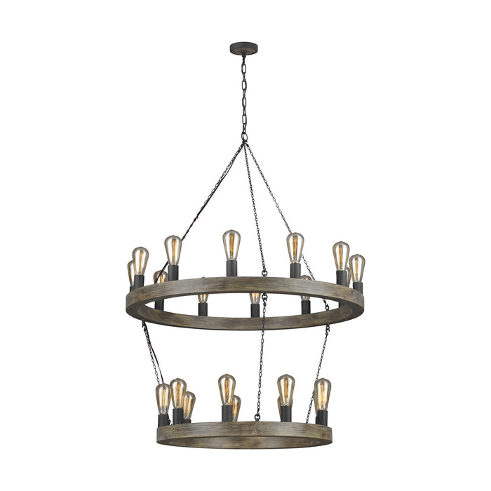Visual Comfort Studio F3934/21WOW/AF 21 Light Chandelier, Weathered Oak Wood / Antique Forged Iron