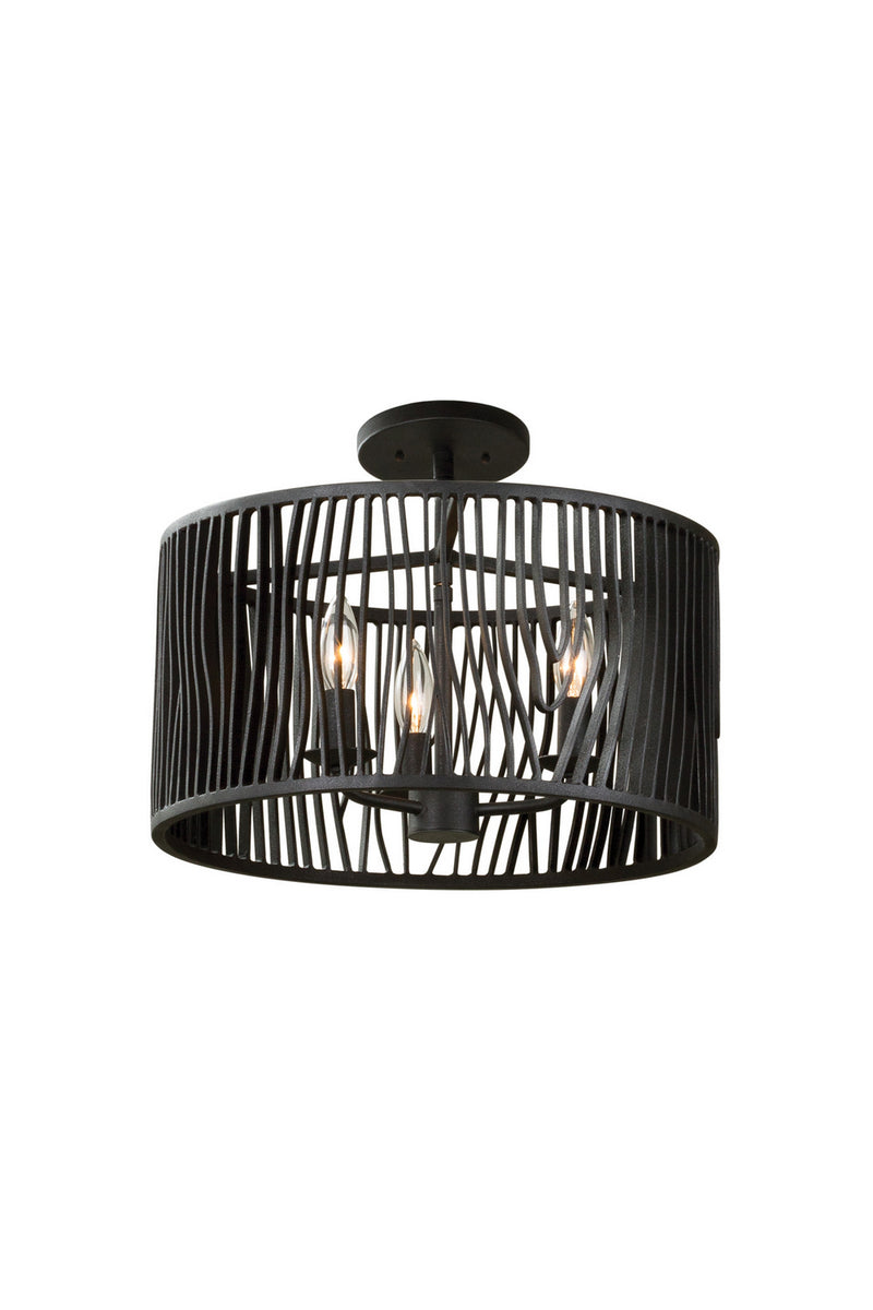 Kalco 507540BI Three Light Convertible Pendant - Semi Flush Mount, Black Iron
