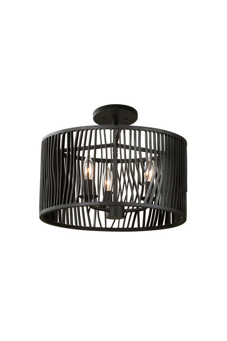 Kalco 507540BI Three Light Convertible Pendant - Semi Flush Mount, Black Iron