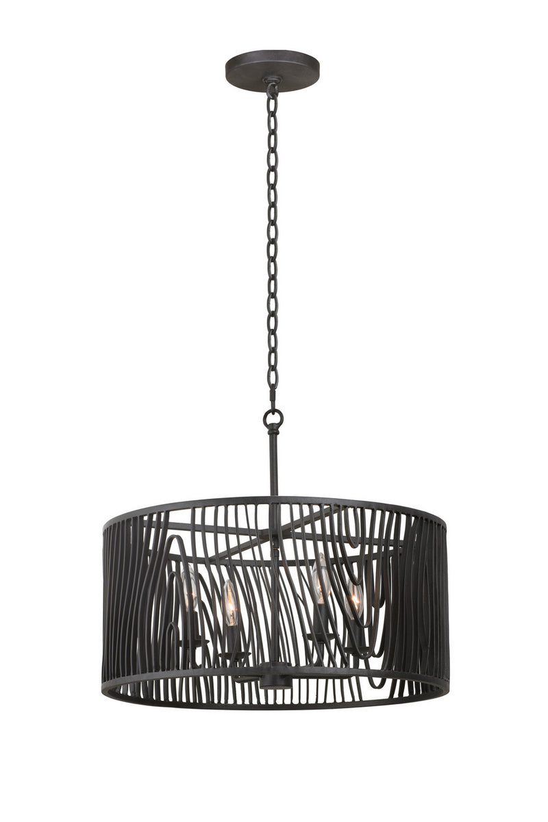Kalco 507541BI Four Light Convertible Pendant / Semi Flush, Black Iron