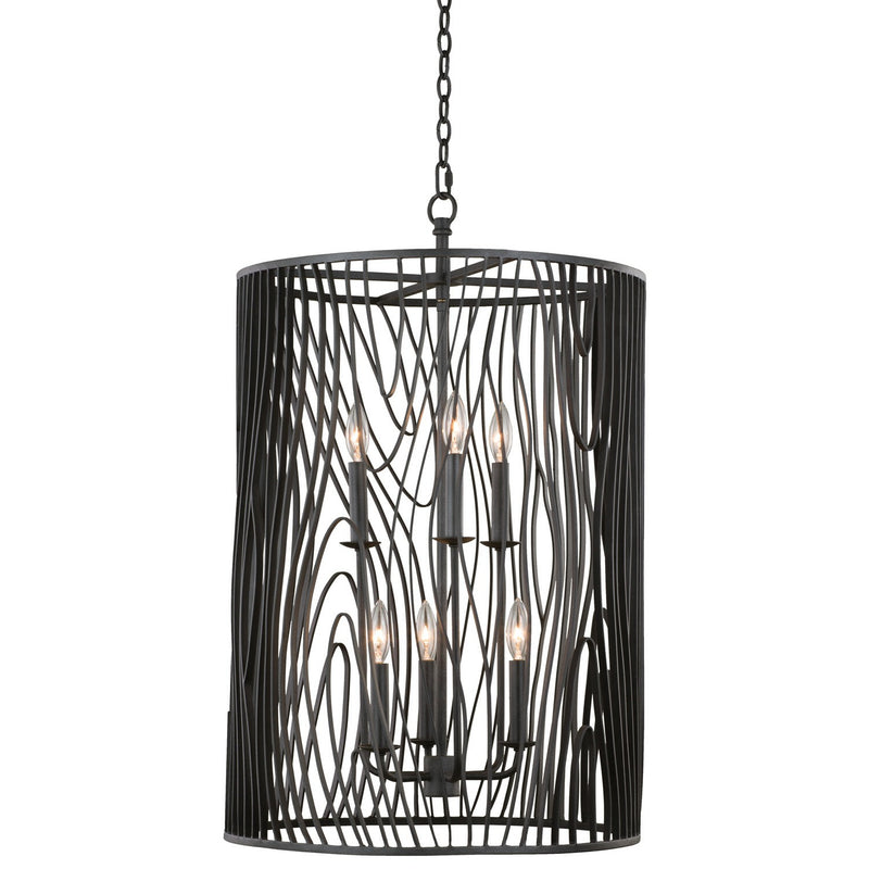 Kalco 507550BI Six Light Foyer Pendant, Black Iron