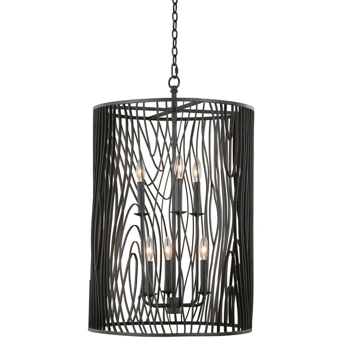 Kalco 507550BI Six Light Foyer Pendant, Black Iron