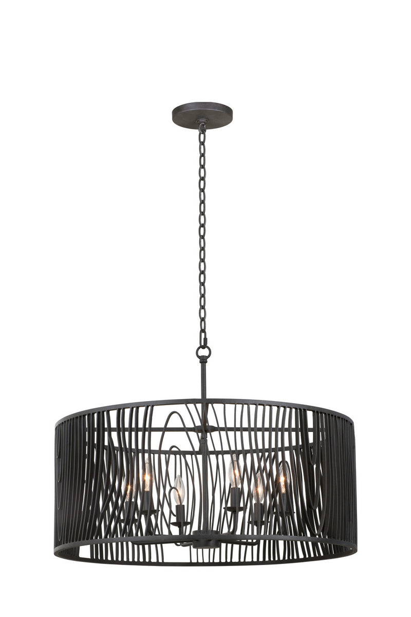 Kalco 507551BI Six Light Pendant, Black Iron