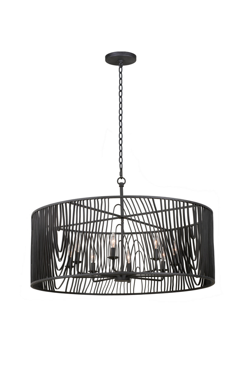 Kalco 507552BI Eight Light Pendant, Black Iron