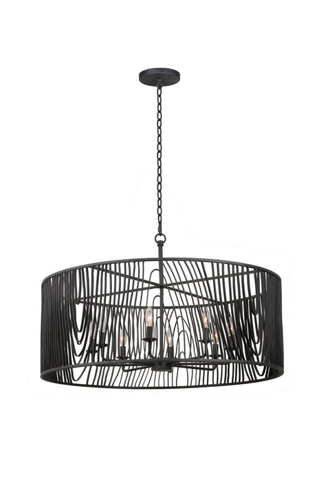 Kalco 507552BI Eight Light Pendant, Black Iron