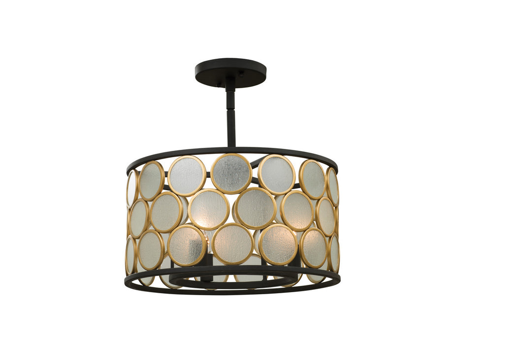 Kalco 507940BMG Three Light Semi Flush Mount, Matte Black w Gold
