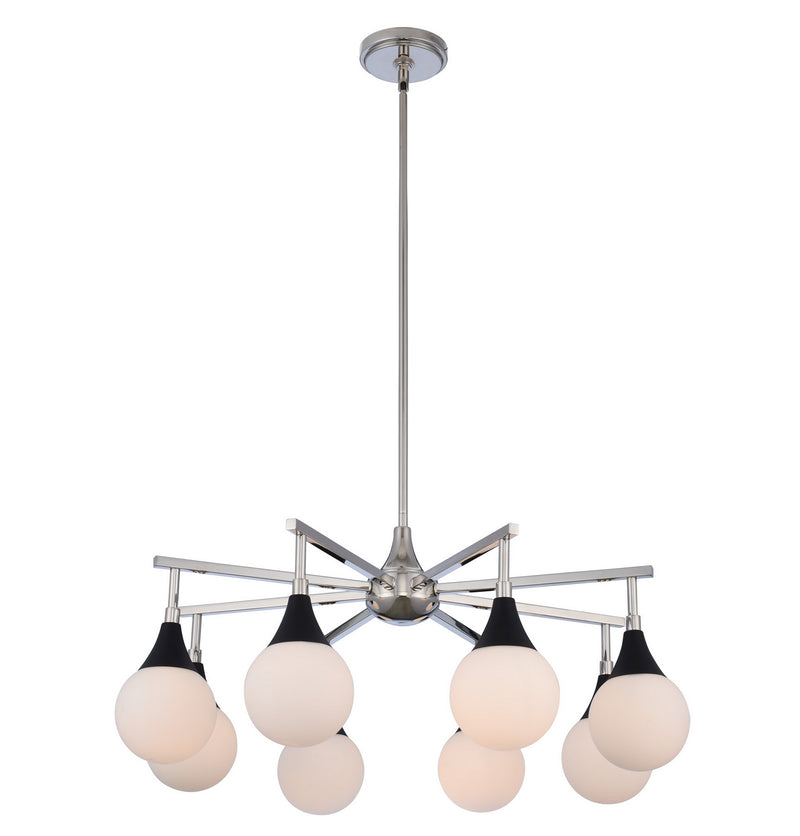 Kalco 508570BPN Eight Light Chandelier, Matte Black w Polished Nickel