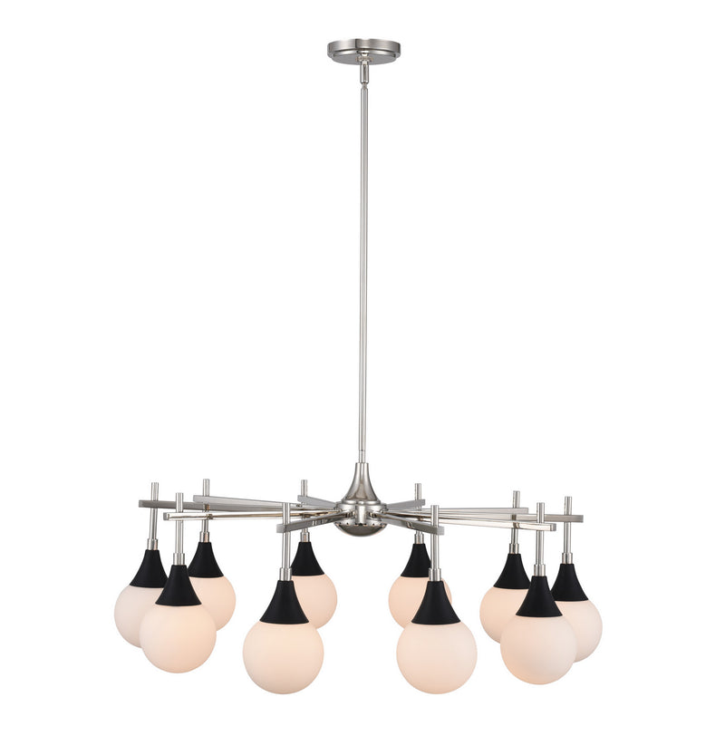 Kalco 508571BPN Ten Light Chandelier, Matte Black w Polished Nickel