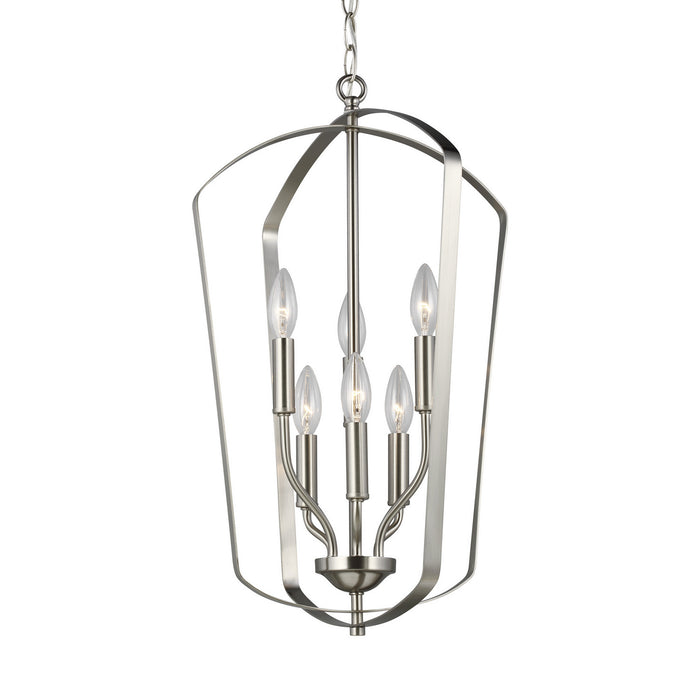 Generation Lighting 5134906-962 Six Light Hall / Foyer Pendant, Brushed Nickel