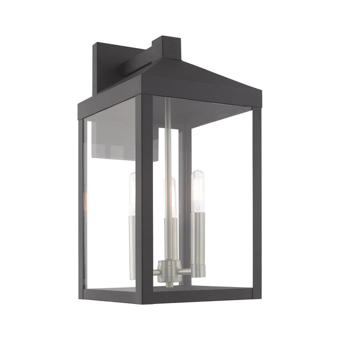 Livex Lighting 20584-76 Three Light Outdoor Wall Lantern, Scandinavian Gray w/ Brushed Nickels