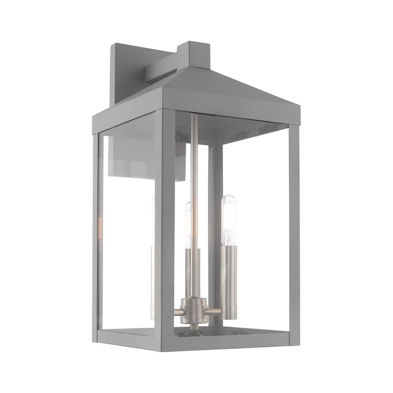 Livex Lighting 20584-80 Three Light Outdoor Wall Lantern, Nordic Gray w/ Brushed Nickels