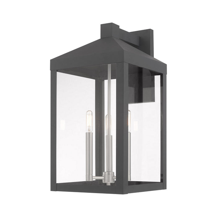 Livex Lighting 20585-76 Three Light Outdoor Wall Lantern, Scandinavian Gray w/ Brushed Nickels
