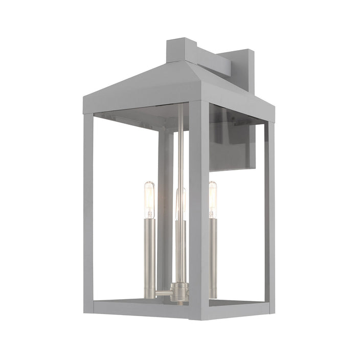 Livex Lighting 20585-80 Three Light Outdoor Wall Lantern, Nordic Gray w/ Brushed Nickels
