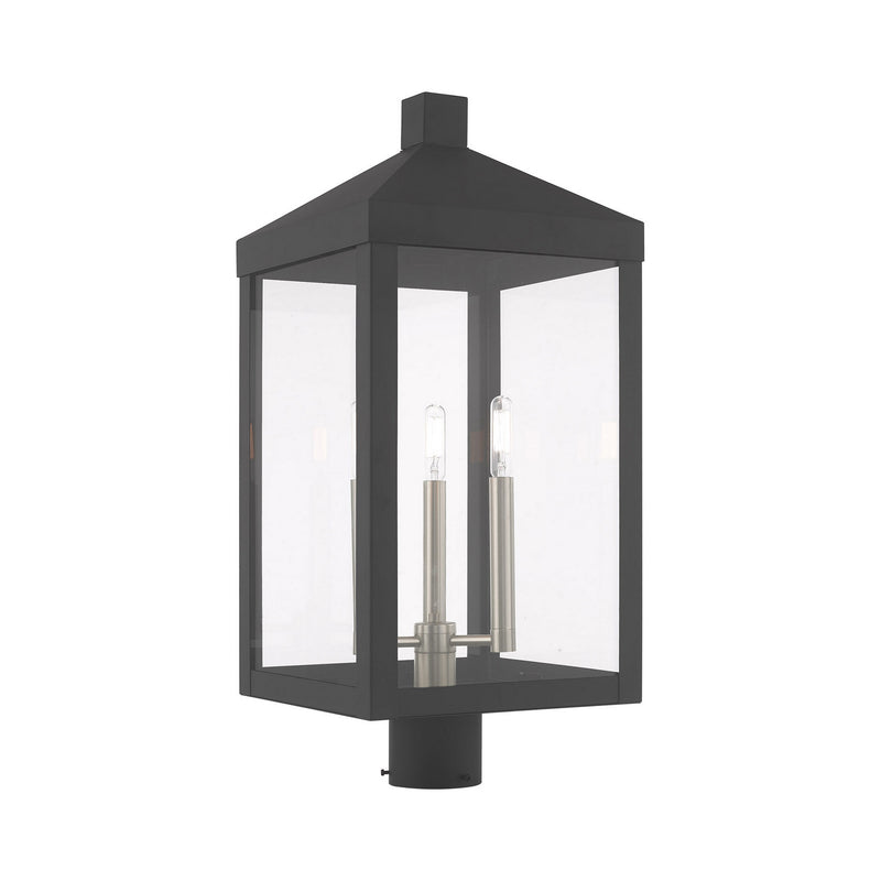 Livex Lighting 20586-76 Three Light Post-Top Lanterm, Scandinavian Gray w/ Brushed Nickels