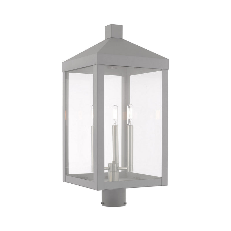 Livex Lighting 20586-80 Three Light Post-Top Lanterm, Nordic Gray w/ Brushed Nickels