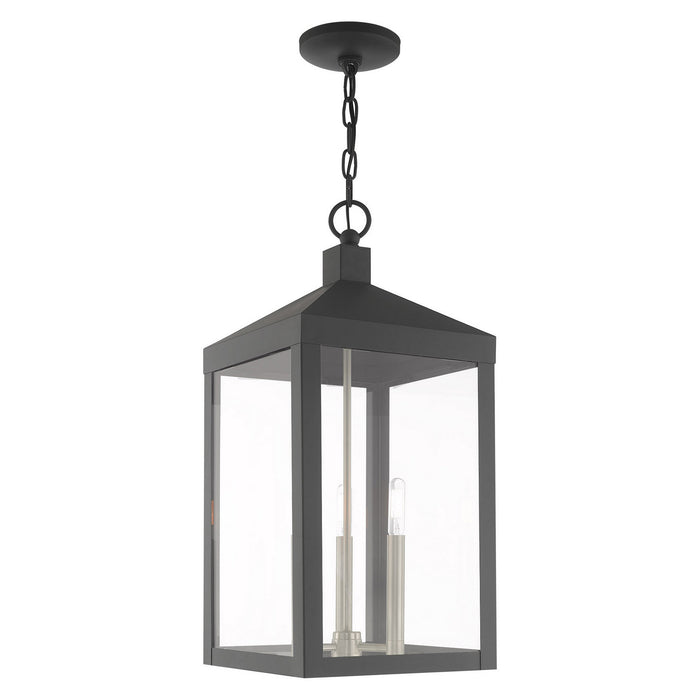 Livex Lighting 20587-76 Three Light Outdoor Pendant, Scandinavian Gray w/ Brushed Nickels