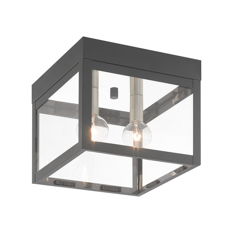 Livex Lighting 20588-76 Two Light Outdoor Ceiling Mount, Scandinavian Gray w/ Brushed Nickels and Polished Chrome Stainless Steel