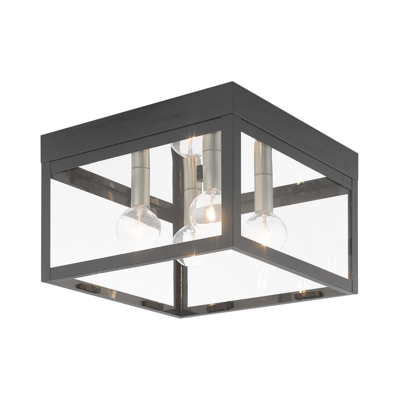 Livex Lighting 20589-76 Four Light Outdoor Ceiling Mount, Scandinavian Gray w/ Brushed Nickels and Polished Chrome Stainless Steel