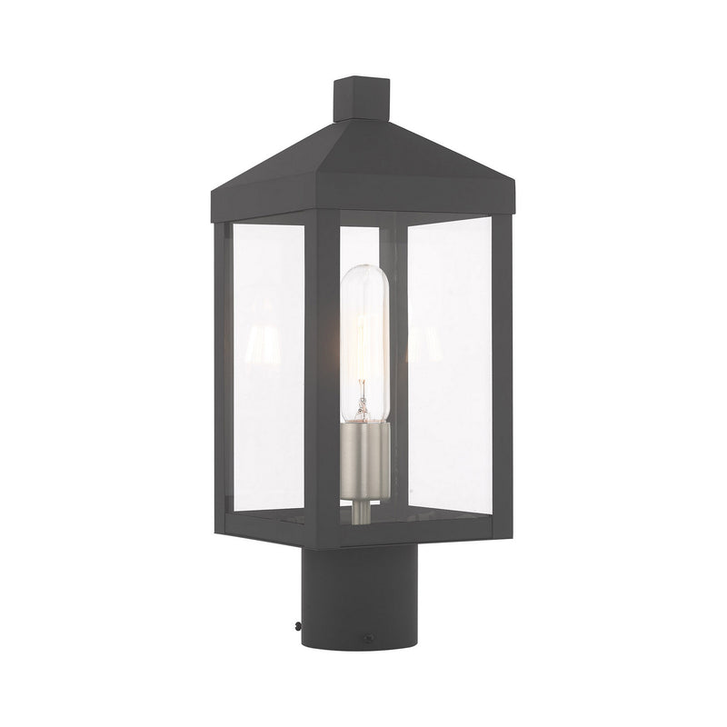 Livex Lighting 20590-76 One Light Outdoor Post-Top Lanterm, Scandinavian Gray w/ Brushed Nickels