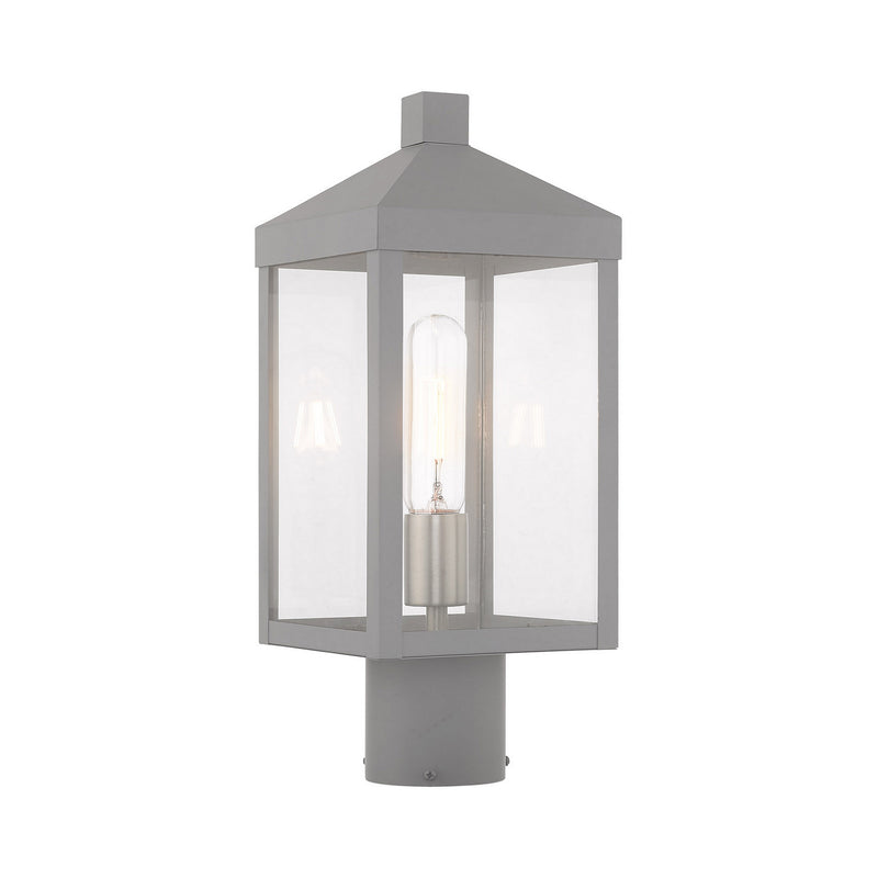 Livex Lighting 20590-80 One Light Outdoor Post-Top Lanterm, Nordic Gray w/ Brushed Nickels