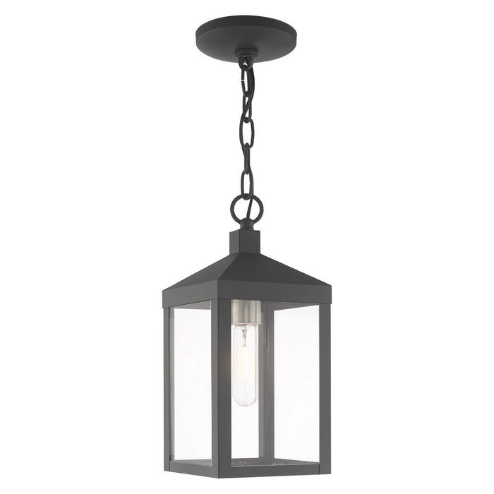 Livex Lighting 20591-76 One Light Outdoor Pendant, Scandinavian Gray w/ Brushed Nickels