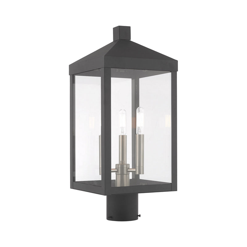 Livex Lighting 20592-76 Three Light Post-Top Lanterm, Scandinavian Gray w/ Brushed Nickels