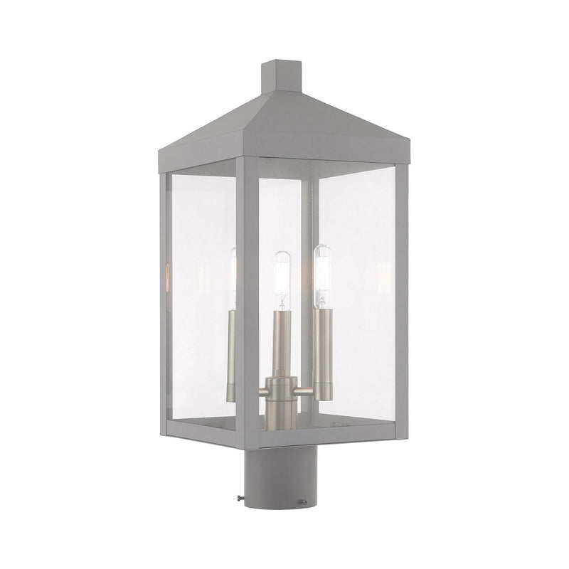 Livex Lighting 20592-80 Three Light Post-Top Lanterm, Nordic Gray w/ Brushed Nickels