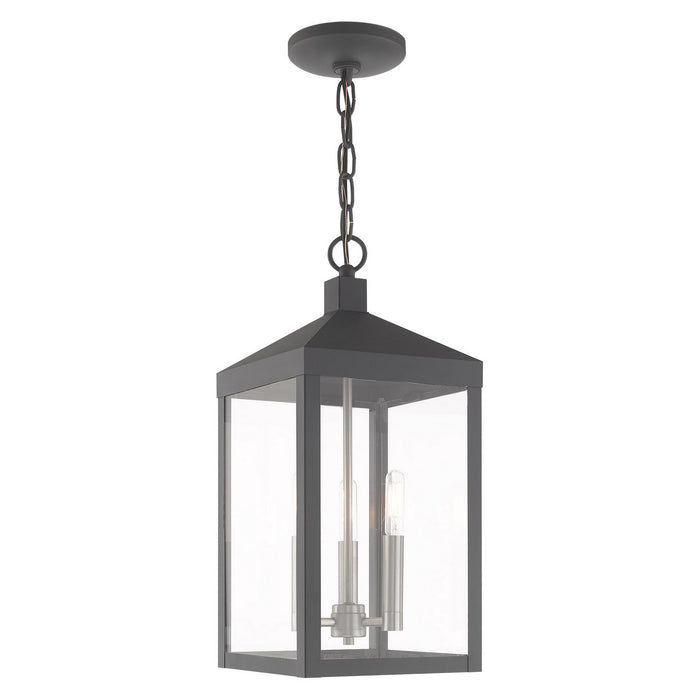 Livex Lighting 20593-76 Three Light Outdoor Pendant, Scandinavian Gray w/ Brushed Nickels